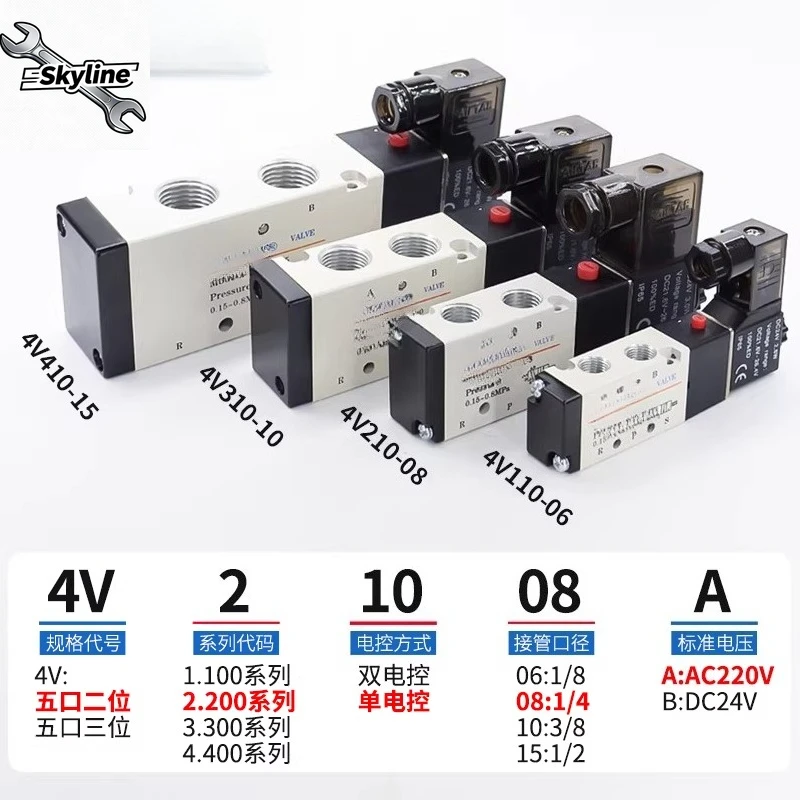 

Пневматический электромагнитный клапан 4V210-08 с реверсивным управлением, катушка 220В, электронный воздушный клапан, DC24В
