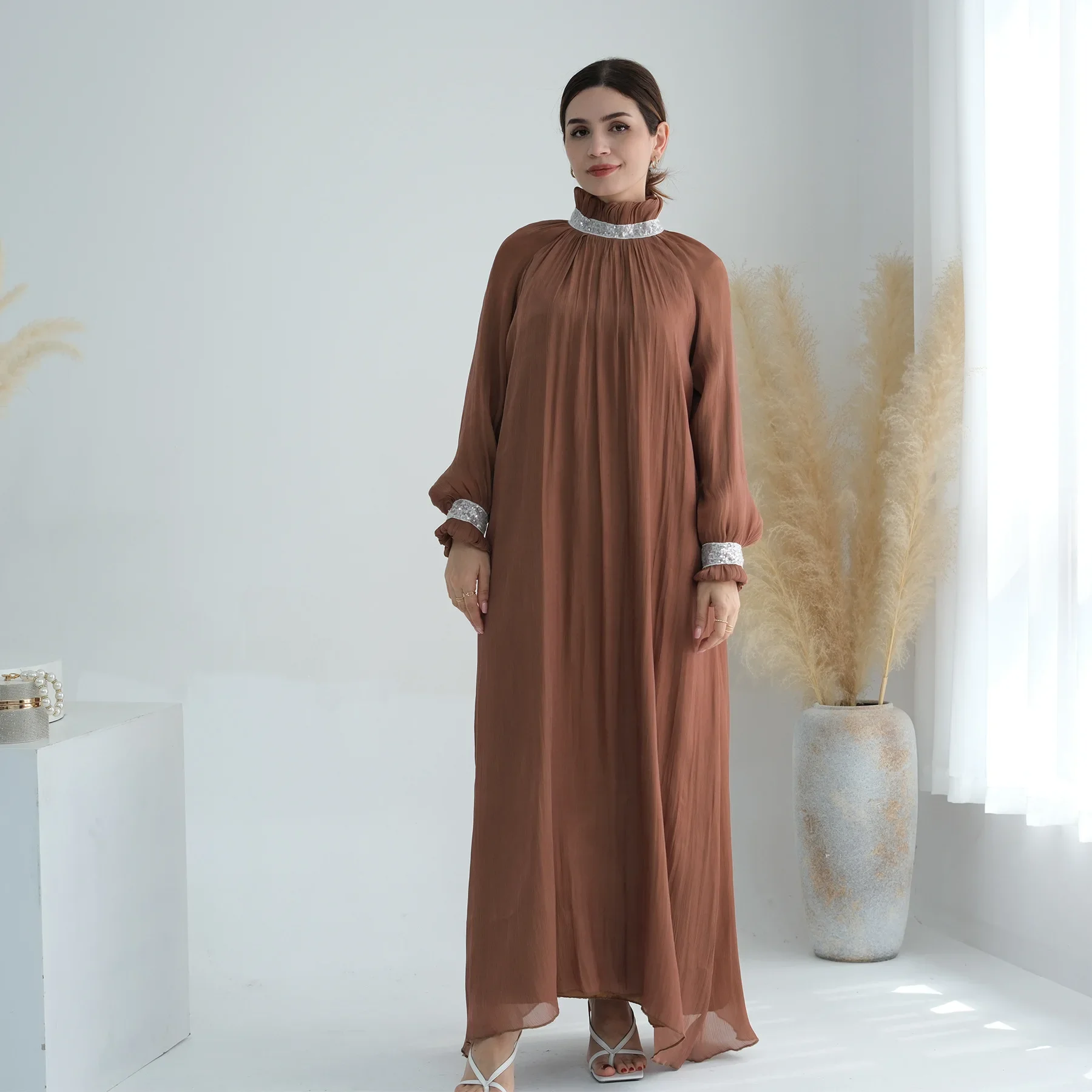 Women's Long Sleeve Loose Casual Dresses with Pockets Premium Quality Abaya Dress for Long Sleeve Lace-up Dress Elegant Clothes