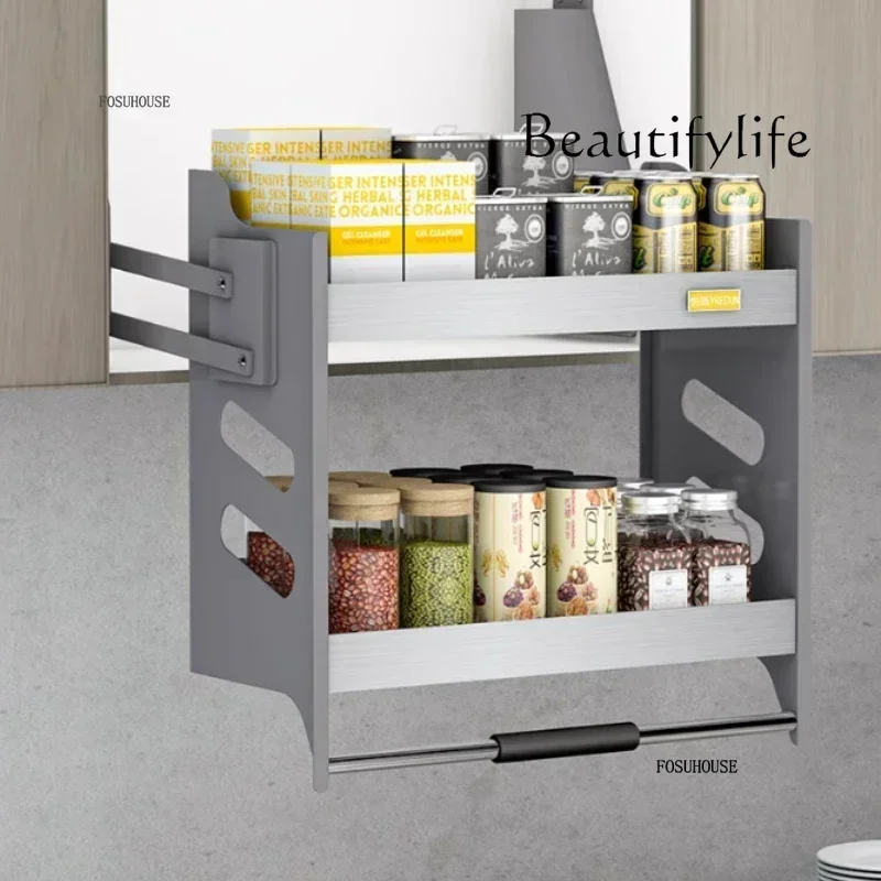 

BJ Nordic Настенные кухонные стеллажи Подъемная корзина Кухонный шкаф Корзины с выдвижными ящиками из нержавеющей стали для хранения бутылок с приправами R