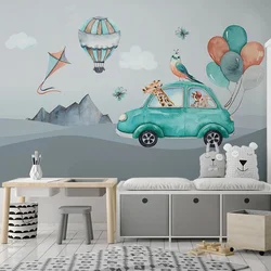 Custom 3D Mural Wallpaper For Cartoon Hand Painted Balloon Car Giraffe Kids Room Baby Room Bedroom Background Photo Wall Paper