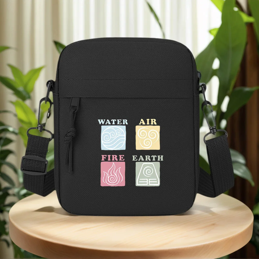 Element symbols with Water Fire Air Earth Men Crossbody Bag Single Shoulder Women Cartoon Anime Film Printing Design Unisex
