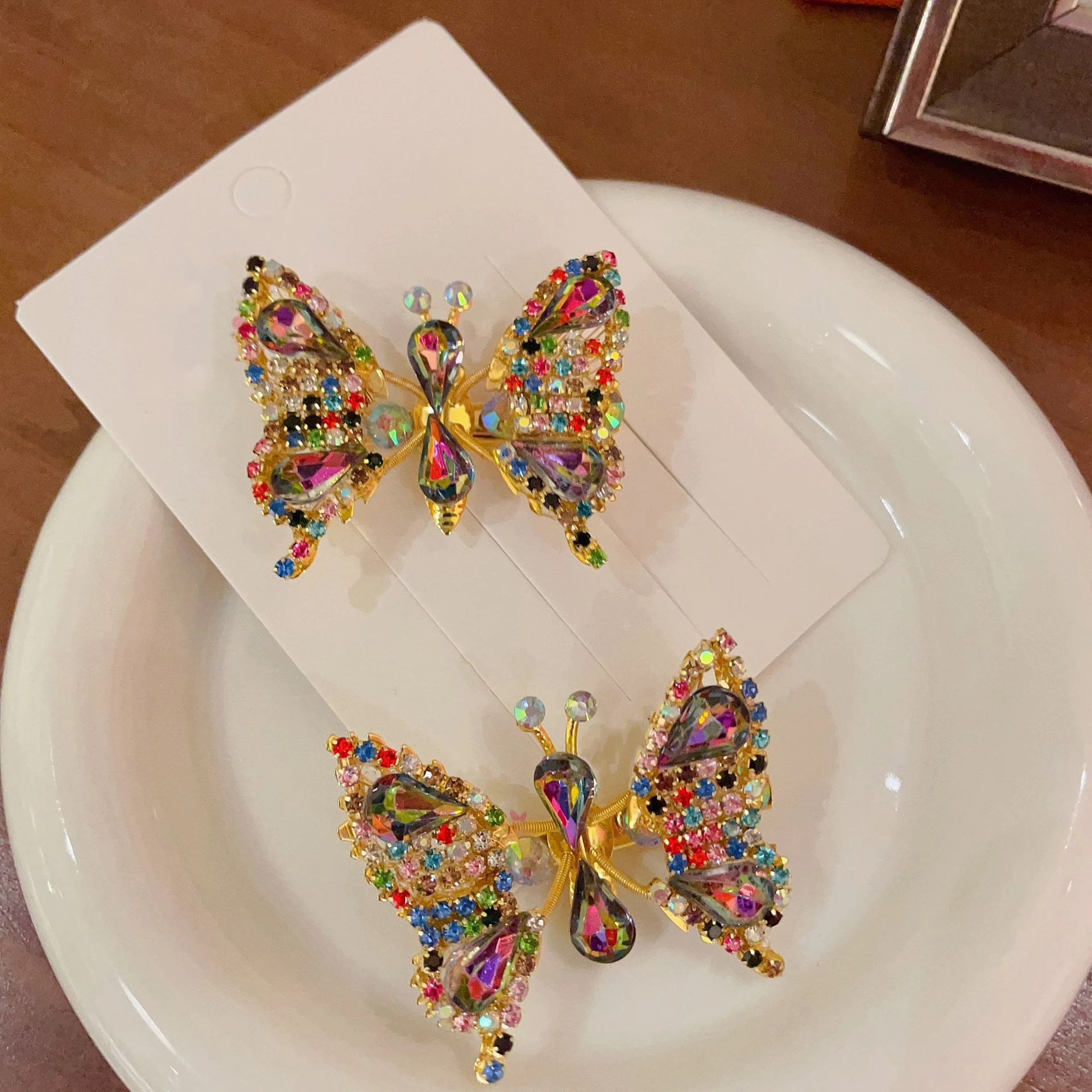 Horquilla de mariposa movible de diamantes de imitación Multicolor brillante, Clip de pato lindo, tocado de niña, bonito regalo de cumpleaños para