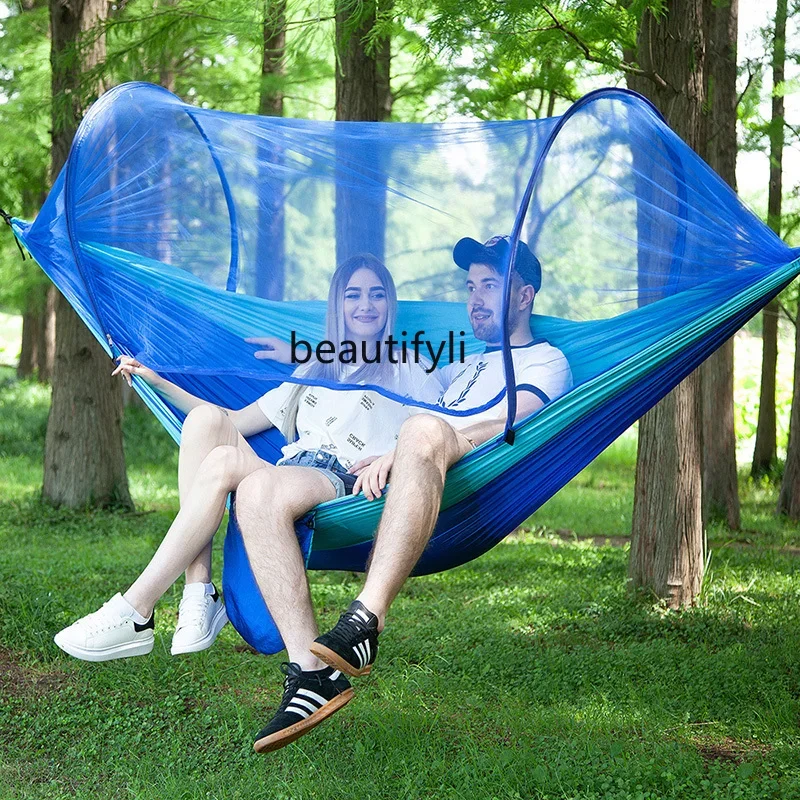 Outdoor Hammock Swing Single and Double Anti-Mosquito Quickly Open with Mosquito Net Self-Driving Camping Light Nylon Cloth