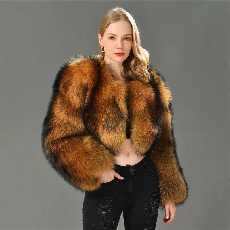 Hot Sale 2024 New Winter Women's Short Fashion Fur Integrated Raccoon Coat Women