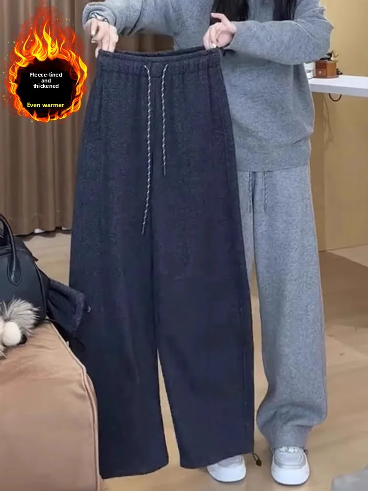 Pantaloni casual autunno inverno foderati in Fce da donna taglie forti Pantaloni dimagranti a vita alta larghi a gamba larga pera scimmia