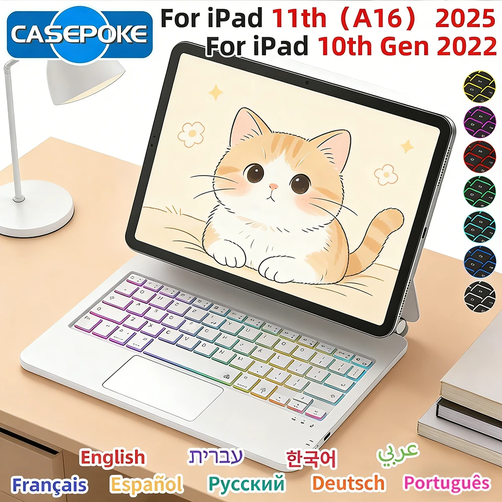 Magnetic Backlit Magic Keyboard Case for iPad 10th Gen 11th A16 2025 Pro 11 12.9 13 Air 6 5 4 Slimline Keyboard with Multi-Touch