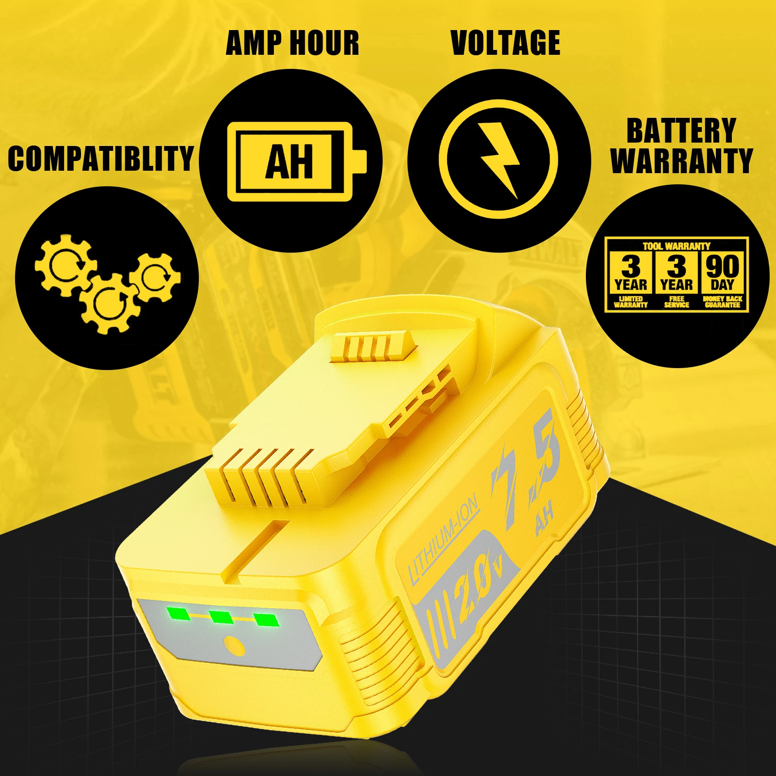 For Dewalt DCBP520 Lithium Battery 20V 7500mah Replacement Battery For DEWALT 20V MAX Power Tools Parts Accessories