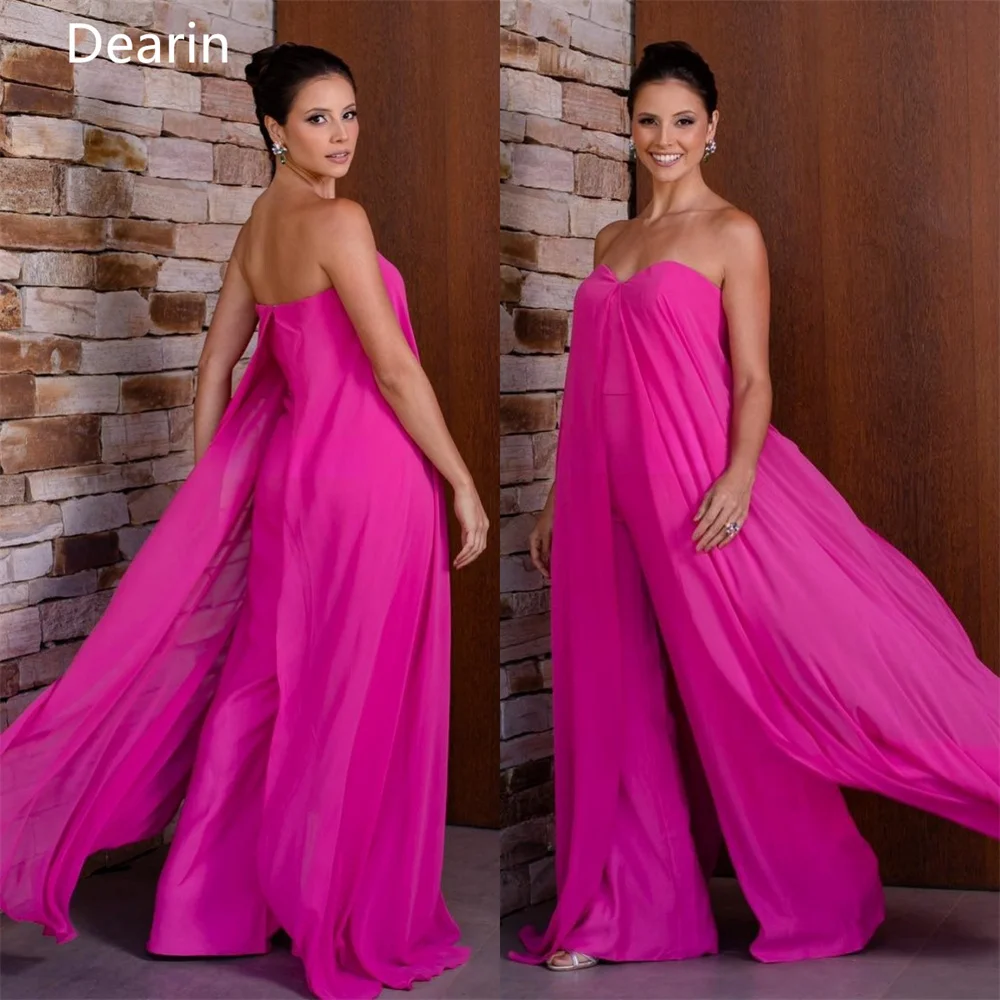 

Evening Gown Prom Saudi Arabia Dearin Sweetheart Pants Floor Length Open Back Draped Layered Ribbon Sleeveless Bespoke Occasion