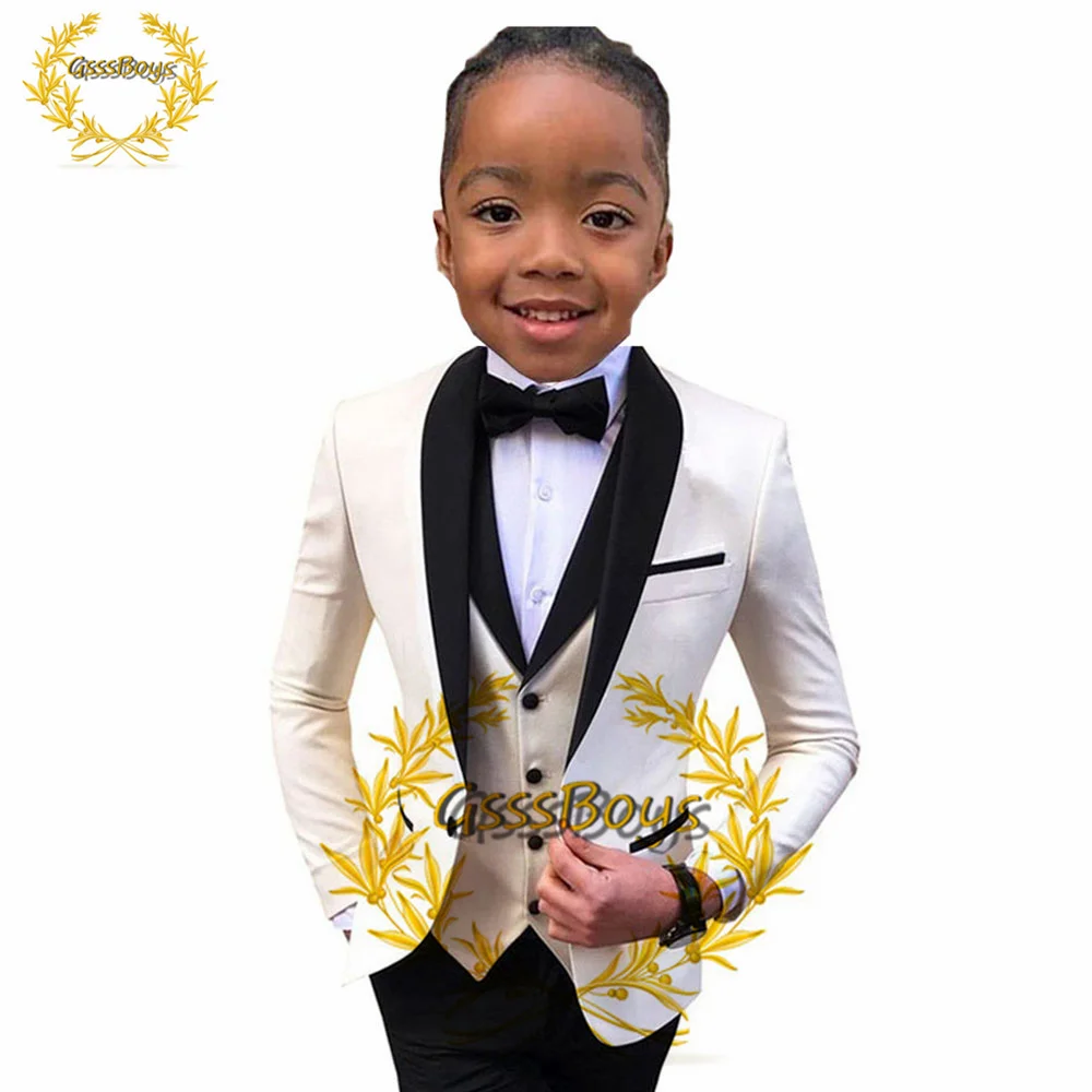 Boys Suit Wedding Tuxedo 3 Piece Shawl Collar Jacket Pants Vest Child Formal Blazer Set Slim Fit Outfit costume garcon mariage