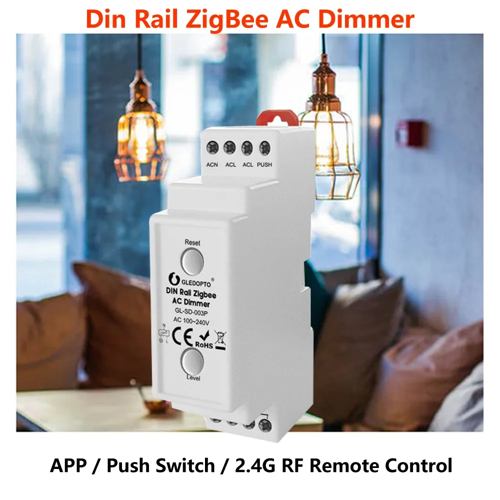 gledopto din rail zigbee ac dimmer gl sd003p para lampada led halogenio tuya smart app 24g rf remote push switch control ac100240v 01