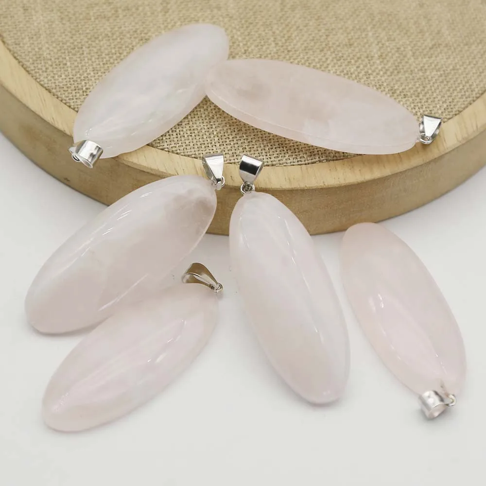 New Natural Stone Oval Curved Rose Quartz Pendant Quality Fashion Sweater Chain Jewelry Accessories Wholesale 8Pcs Free Shipping