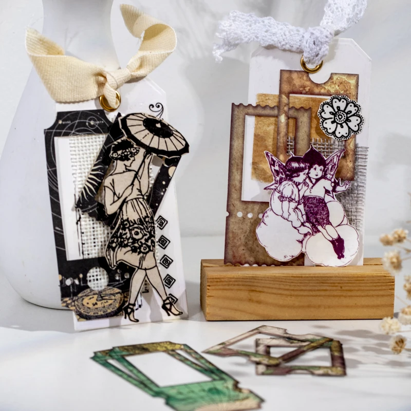 40 sheets Material paper retro hollowed out collage small card hand tent decoration base frame Memo Pad 6 kinds