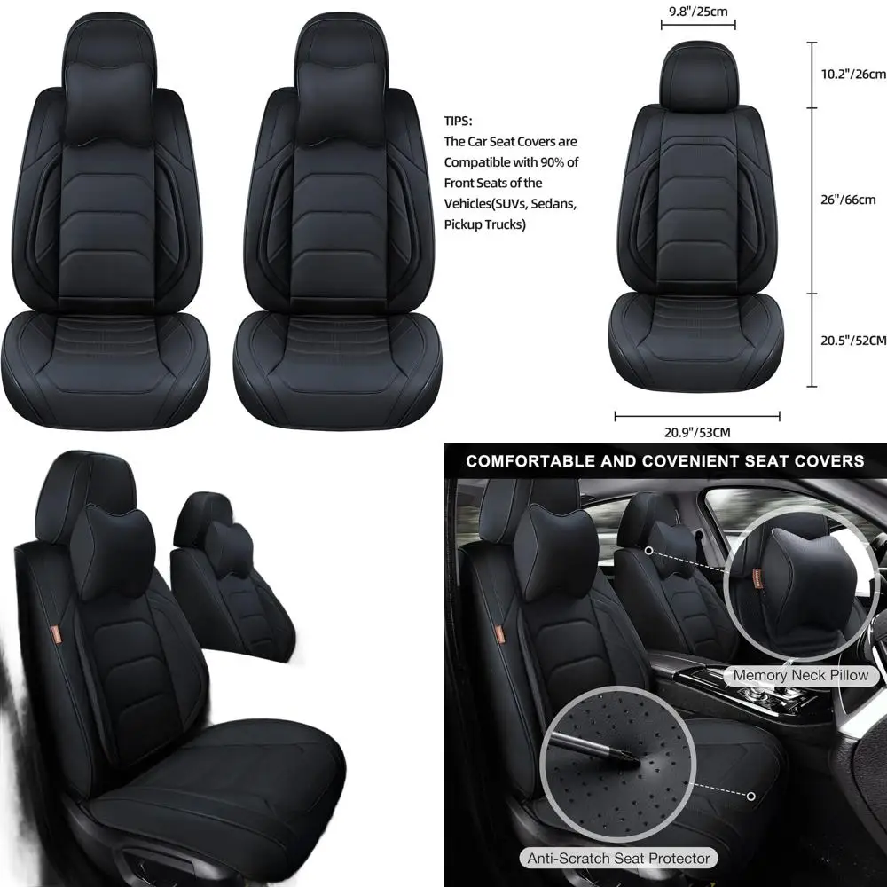 Breathable Leather Seat Covers for Front Pair, Universal Fit, Comfortable Driving, Suitable for Most Vehicles, SUVs, Sedans