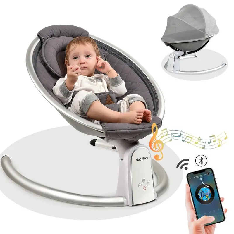 Vide-bébé automatique Bluetooth, balançoire musicale avec minuterie intelligente et écran tactile LED, chaise à bascule gris carbone pour nourrissons
