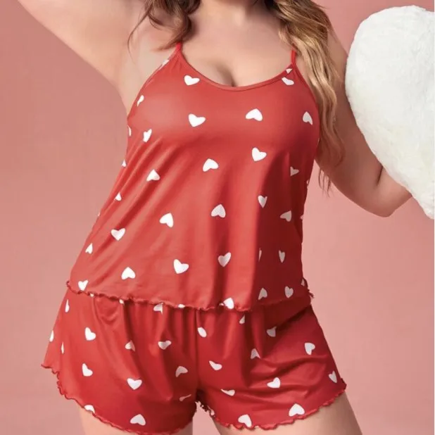 

AliExpress шорты на подтяжках с принтом в форме сердца, свободные удобные крутые пижамы, домашняя одежда, комплект из двух предметов