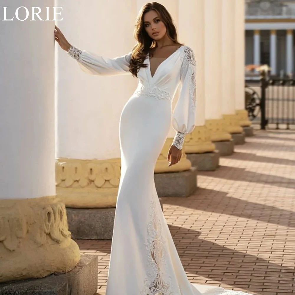 

LORIE V-Neck Mermaid Graceful Wedding Dresses BOHO Appliques Long Lantern Sleeves 2024 Elegant Wedding Gown for Bride Open Back