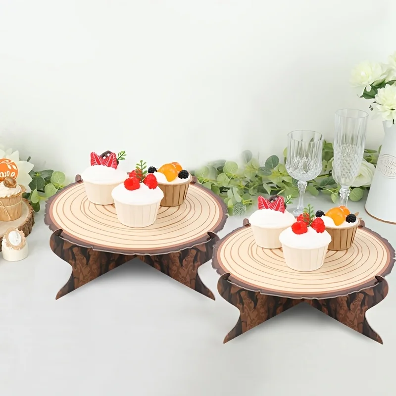 1 Set,Paper Wooden Stakes Design Cake Stand,Green Forest Theme Party Cupcake Stand,Happy Birthday Party Table Decor