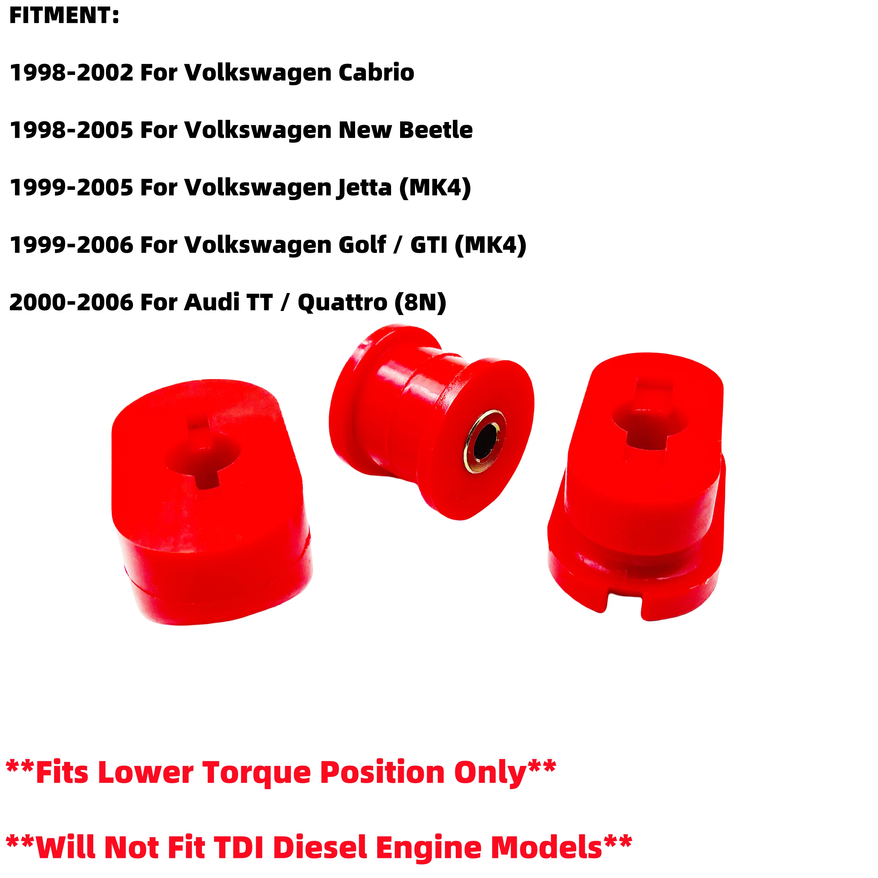 For 99-06 VW Jetta Golf GTI Mk4 Lower Dogbone Engine Mount Polyurethane Bushings