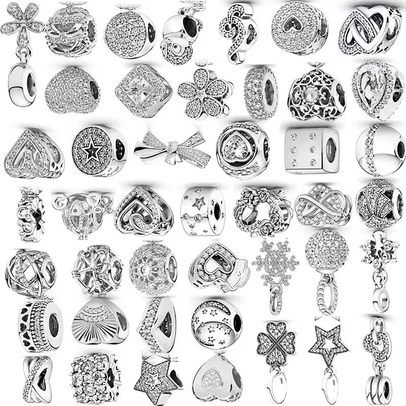 

10pcs/lot New 925 Silver color Charms Beads Pendant Fit Bracelet Necklace For Women DIY Jewelry Accessorie