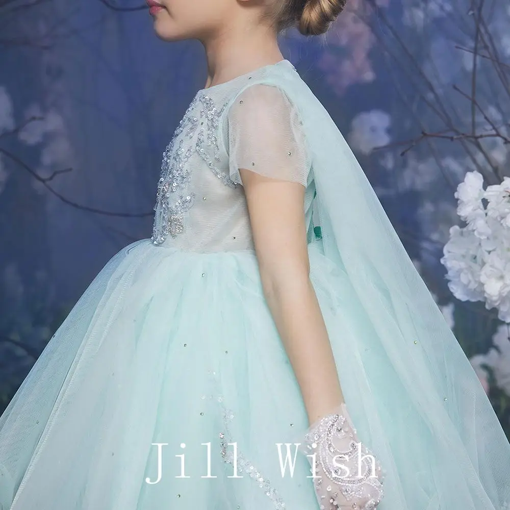 Jill wish-女の子のためのキャップスリーブ付きグリーンドレス,プリンセスドレス,聖体拝領,誕生日パーティー,結婚式,誕生日パーティー,ドバイ,ラグジュアリー,セージ,j187