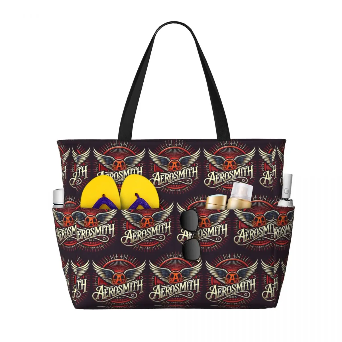 

Rock Aerosmith Band Beach Tote Bag Sport Gym Yoga Duffle Large Tote Bag Women Travel Bag Fitness bag