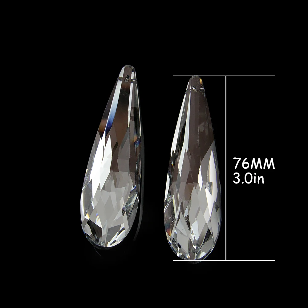 100pcs 76mm  K9 Crystal Glass Drop Pendant Shiny Suncatcher Prism Sliver Back for DIY Home Wedding Door Lighting Parts Decor