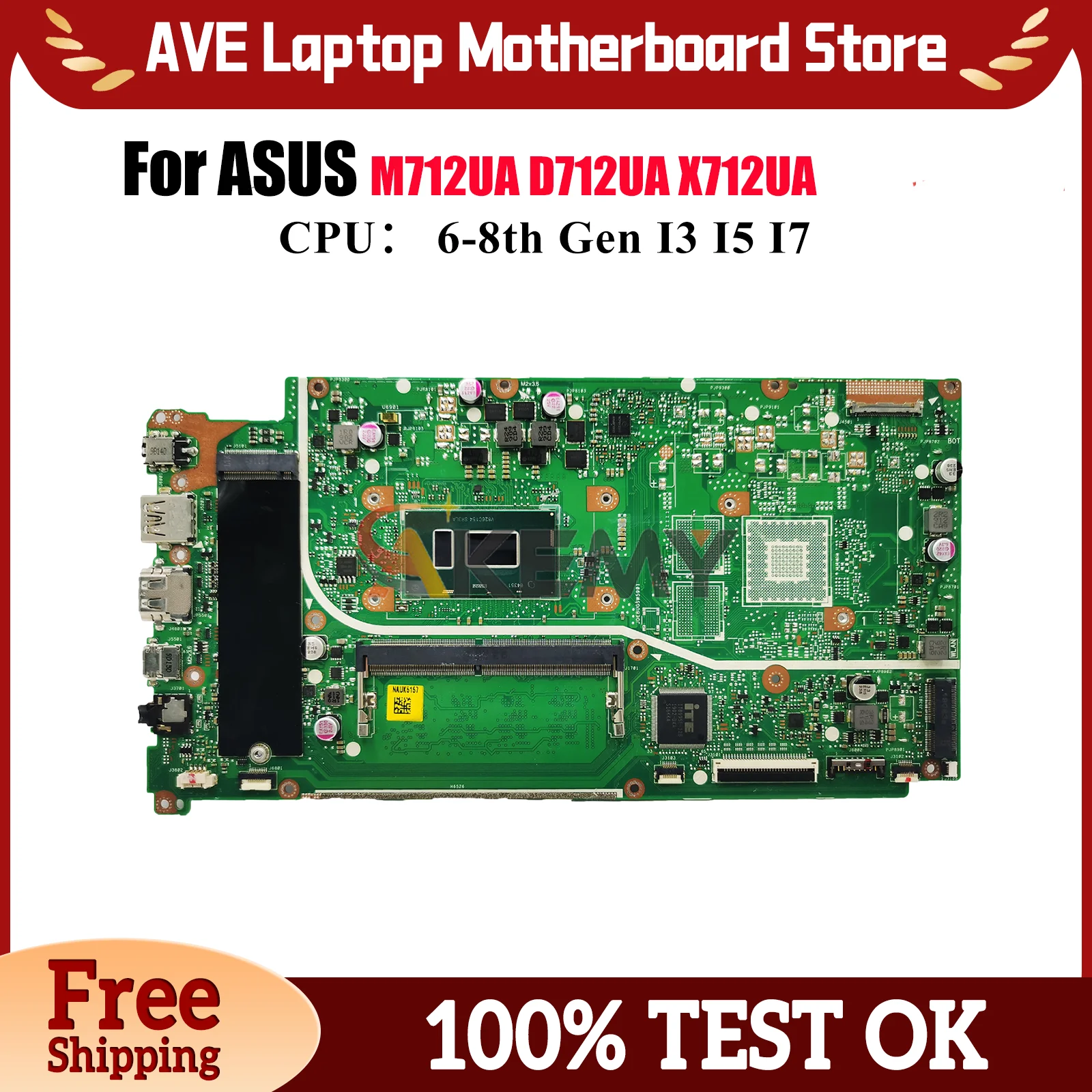 

X712UA Laptop Motherboard For ASUS VivoBook D712UA M712UA X712UA X712U Notebook Mainboard With I3 I5 I7 CPU 100% tests OK stk