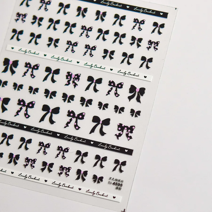 Elegant Monochrome Bowknot Nail Decals Black White Hair Accessory Simple Cute 5D Nail Art Sticker Self Adhesive Manicure Decal