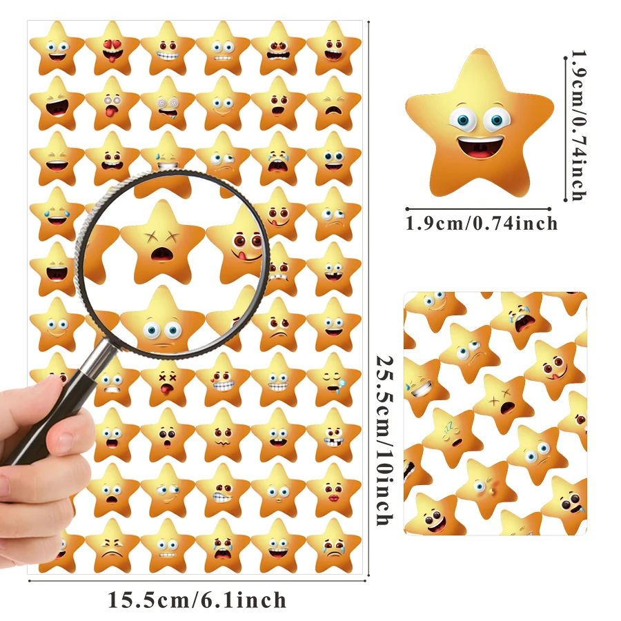 300 Pcs Star Stickers with Expression Faces for Scrapbooking, Journaling, Packaging and DIY Projects – Smooth Surface