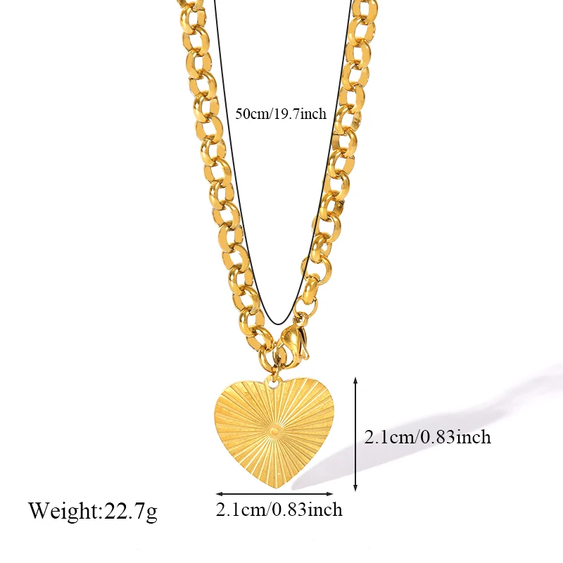 EILIECK 316L Stainless Steel Gold Color Heart Pendant Necklace Charm Metal Texture Waterproof Trendy Simple Jewelry For Women