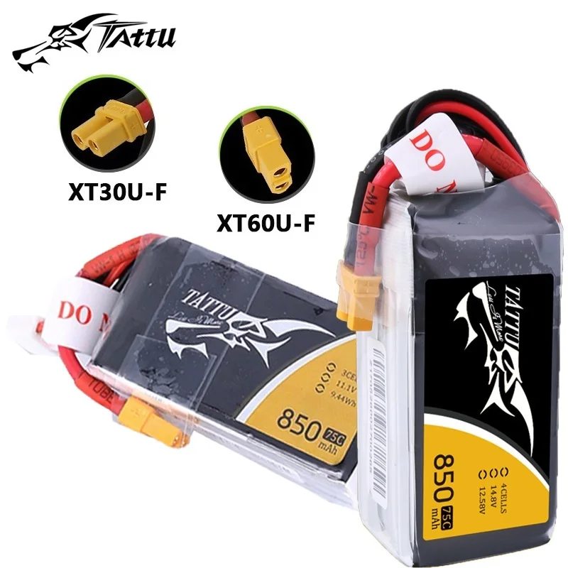 TATTU 850mAh 75C 11.1/14.8V Lipo Battery For RC Helicopter Quadcopter FPV Racing Drone Parts  11.1/14.8V Battery With XT30/XT60