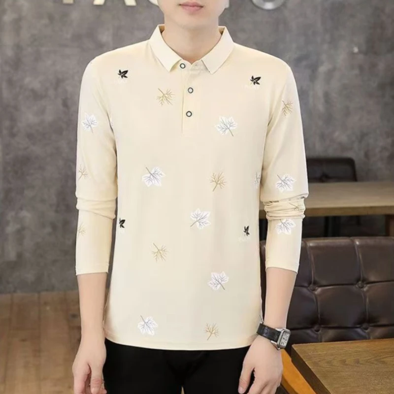 

Мужская футболка-поло из 100% хлопка с длинным рукавом, осенняя повседневная модель с воротником в стиле K, базовый слой для молодых мужчин, модная. ​