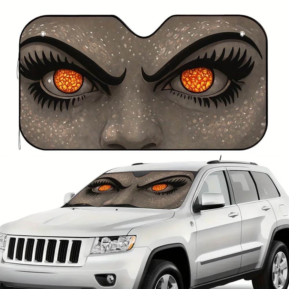 1pc Elegant Eye Artistry Car Sun Visor, Suitable For All Vehicle Types, Maintains A Comfortable Interior Temperature, Reduces Su