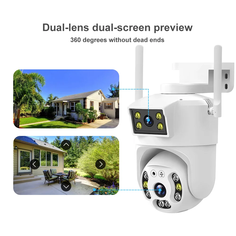 4MP Dual Lens IP Camera Dual Screen WiFi Bewakingscamera's Draadloos Buiten Kleur Nachtzicht V380 Pro CCTV Camara