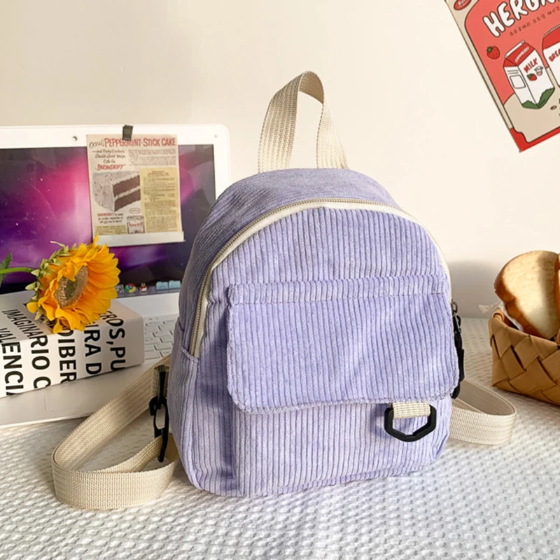 Mini mochila de pana de Color sólido para mujer, pequeña, Simple, informal, de viaje, de gran capacidad, duradera