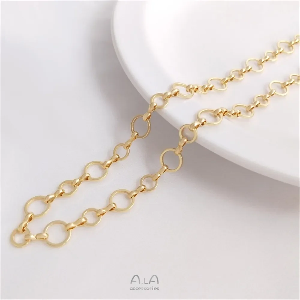 14K Gold Plated 6+8mm ring chain round O chain manual loose chain DIY necklace bracelet accessories with chain materials