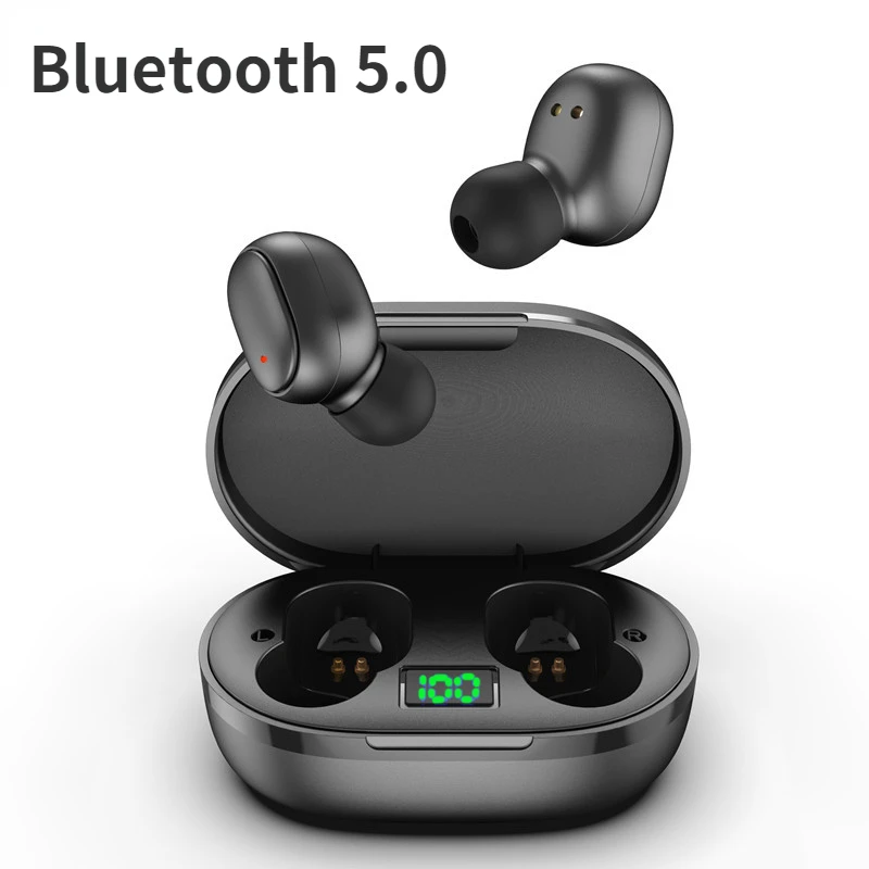 E6S TWS Bluetooth 5.0 Fones de ouvido sem fio, mini LED, fone de ouvido estéreo com microfone, caixa de carregamento para Redmi, Xiaomi, iPhone, esportes