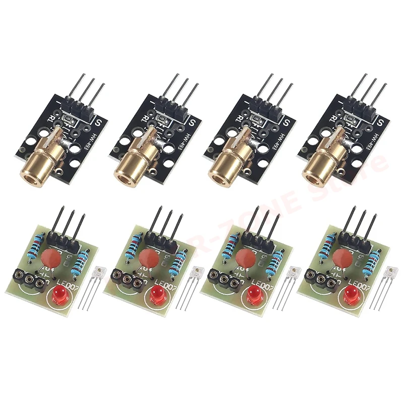 4pcs Laser Sensor Module Non-Modulator Tube Laser Receiver Module with 4pcs KY-008 650nm Laser Transmitter Module for AVR