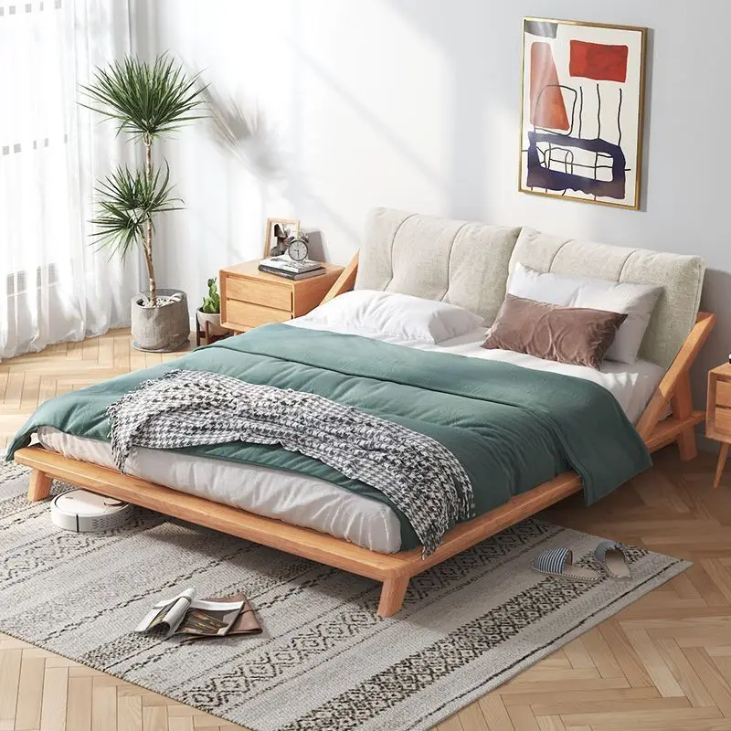 Japanese-style wooden bed, modern simple small apartment 1.8/1 tatami, low bed log