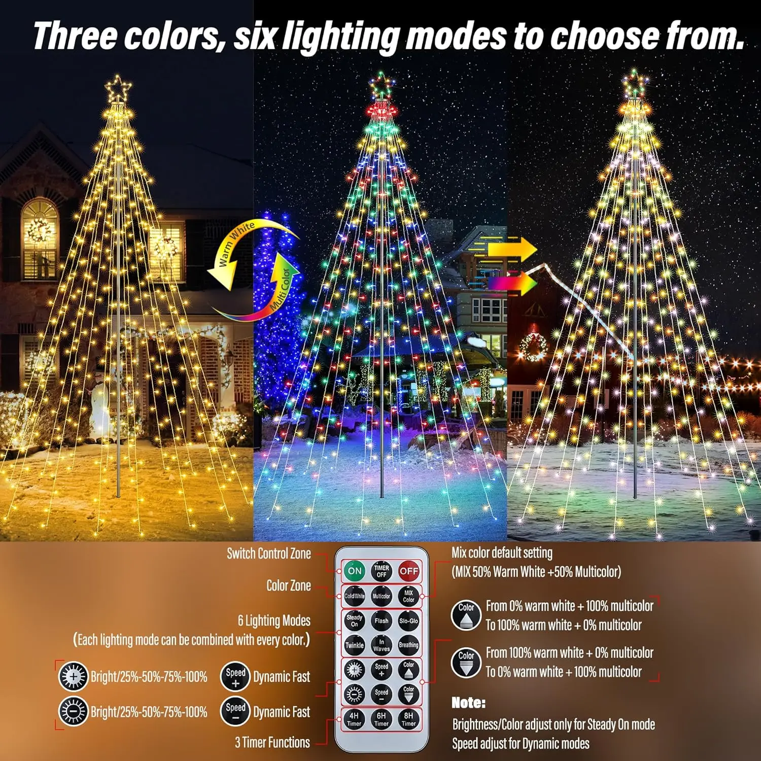 Christmas Decorations Outdoor Star String Lights - 10 ft Pole Set with Remote, Multiple Lighting Modes Timer Waterproof for Ulti