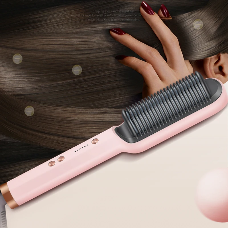 

2In1 Electric Ceramic Heating Straight Hair Comb Portable Negative Ion Anti-Scalding Styling Tool Straightening Curling Brush