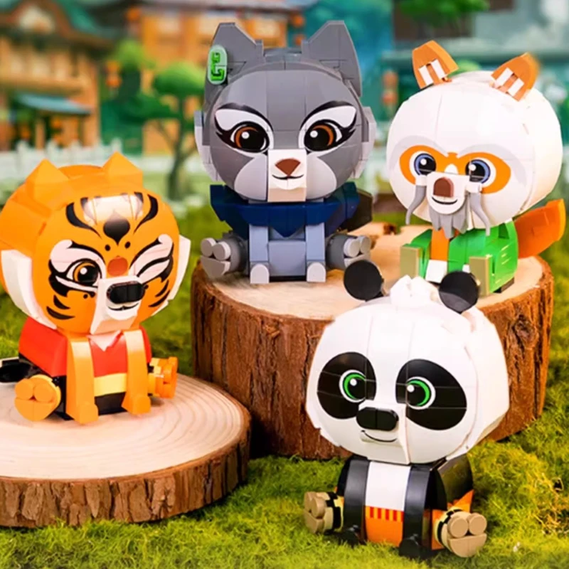 Blok Bangunan Fantasi Film Kung Fu Panda Figur Po Tigress Duduk Model Bangunan Kepala Persegi Ornamen Mainan Hadiah