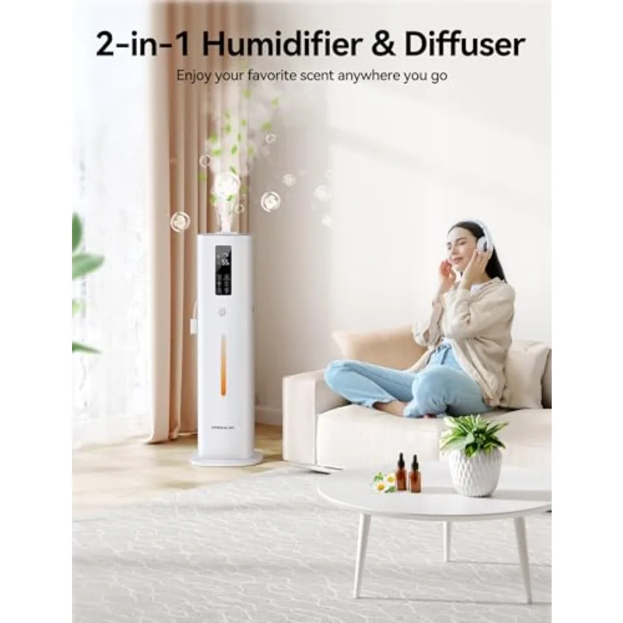 12L Ultrasonic Cool Mist Humidifier for Large Room Up to 1000ft Top Fill Design 3 Mist Levels 24H Timer Essential Oil Diffuser