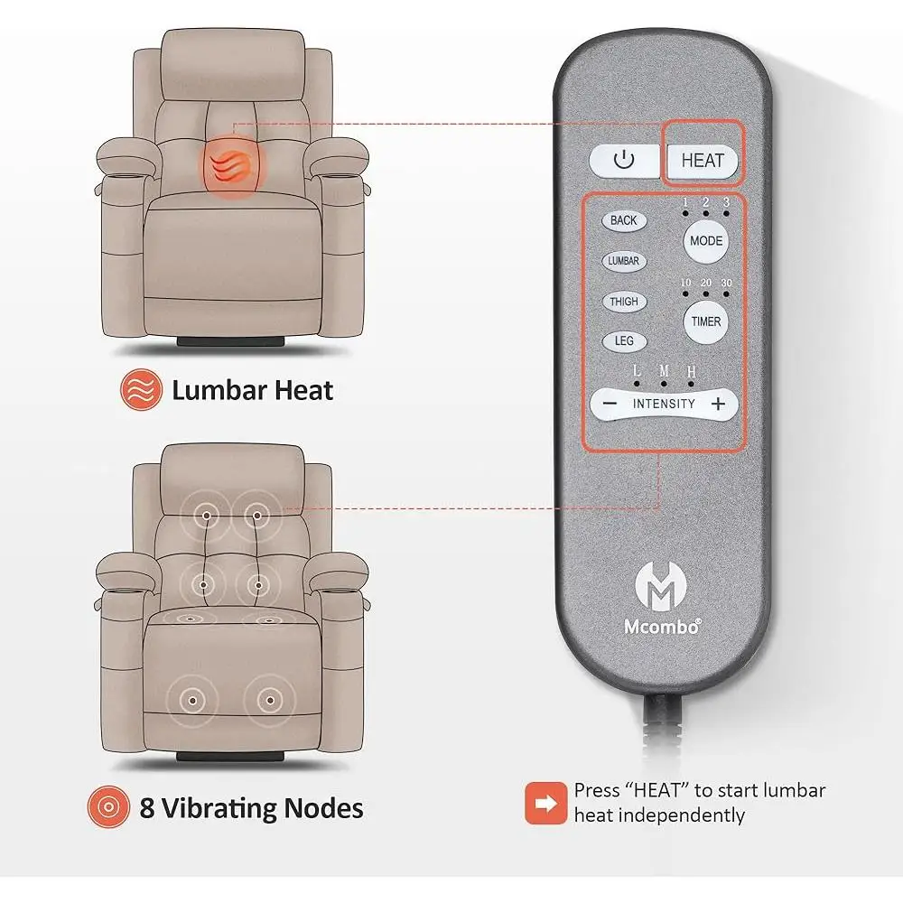 Large Dual Motor Power Lift Recliner Chair with Massage Heat Adjustable Headrest Infinite Position USB Cup Holders Easy Assemble
