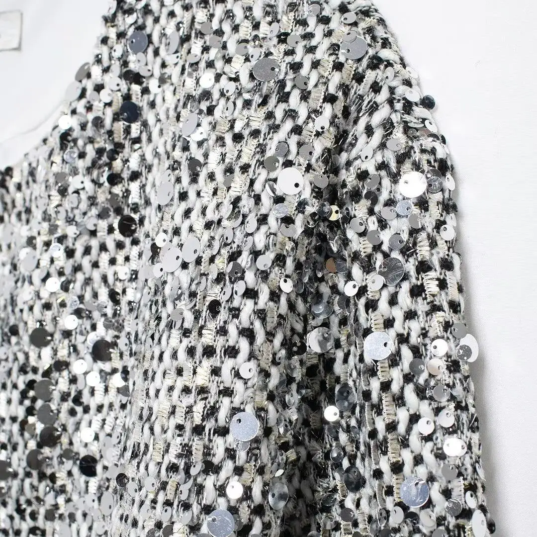 

Spring New Women's Loose Fit Long Sve round Ne Sequin Thiened ort Jaet Coat Commute Sle Polyester Fiber Outerwear