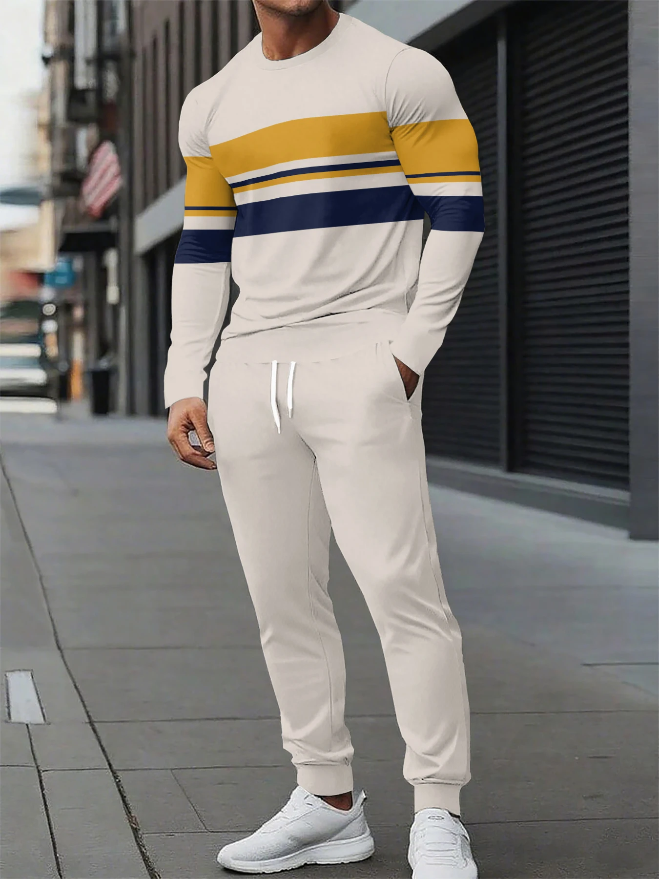 

New Arrival Cross border Bestseller Mens Printed Crew Neck Polo Shirt Casual Set