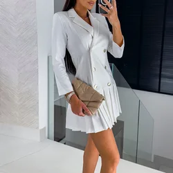 Autumn Summer Commute Elegant Office Lady Dress Slimming Long Sleeves V neck Buttons Pleated Dresses Fashion Party Female Skirts