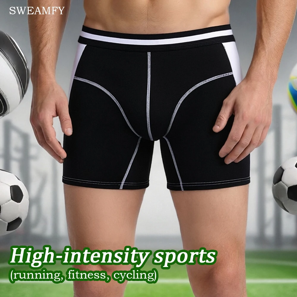

Men's Anti-Chafing Sports Boxer Briefs V-Shaped Front Pouch Moisture Wicking Quick Dry Butt Lift Reinforced Hem No Roll