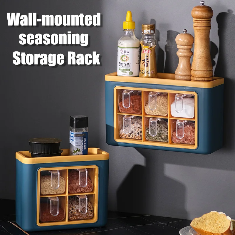 

Wall-mounted seasoning Storage Rack organizer Spice container Salt Shaker multi-girds Pepper jar household kitchen storage shelf