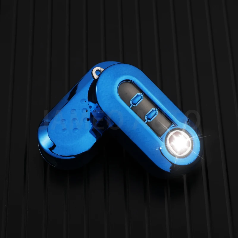 3 Buttons TPU Folding Car Key Case For Fiat 500 Panda Punto Bravo Remote Control Anti-Scratch Key Cover Chain Rings  Accessory